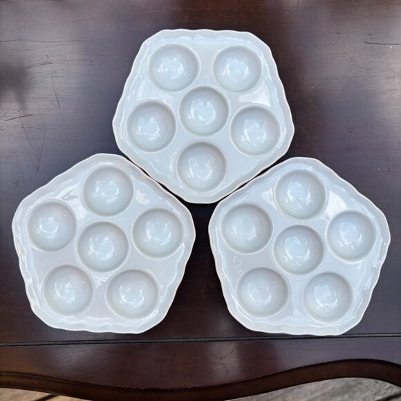 Vintage Set of 3 Escargot Dishes Luzifer Bauscher Weiden Orange White Porcelain - Picture 2 of 10